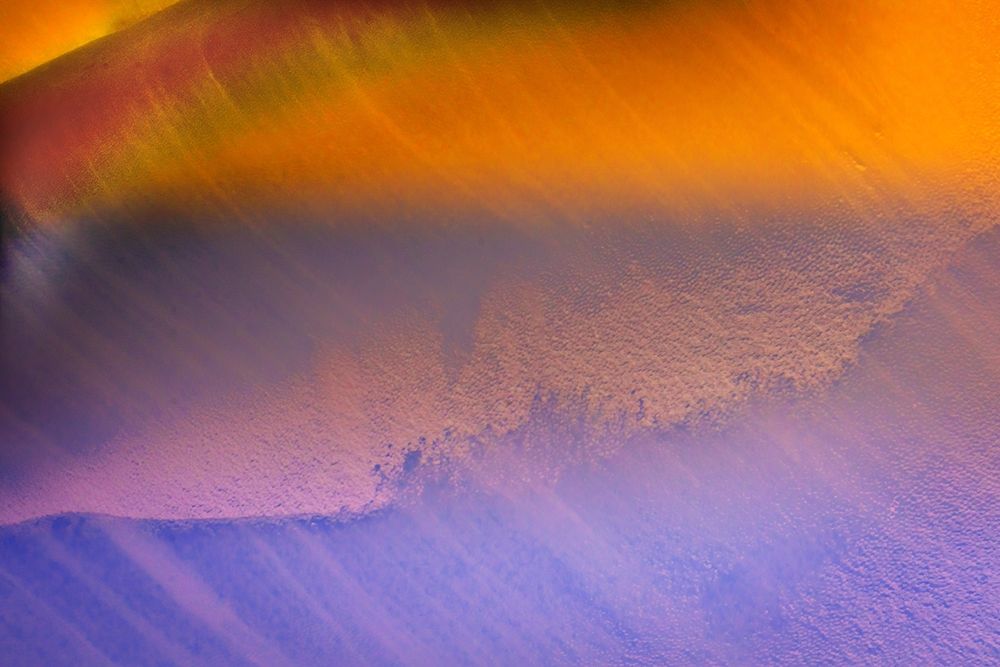 Colorful orange blue iceberg closeup abstract background Charlotte Bay-Antarctica art print by William Perry for $57.95 CAD