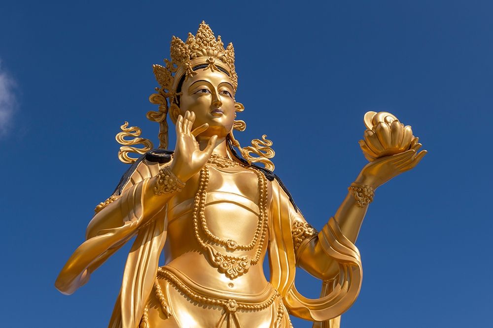 Bhutan-Thimphu Kuensel Phodrang-aka Buddha Point-Golden Bodhisattva statue art print by Cindy Miller Hopkins for $57.95 CAD