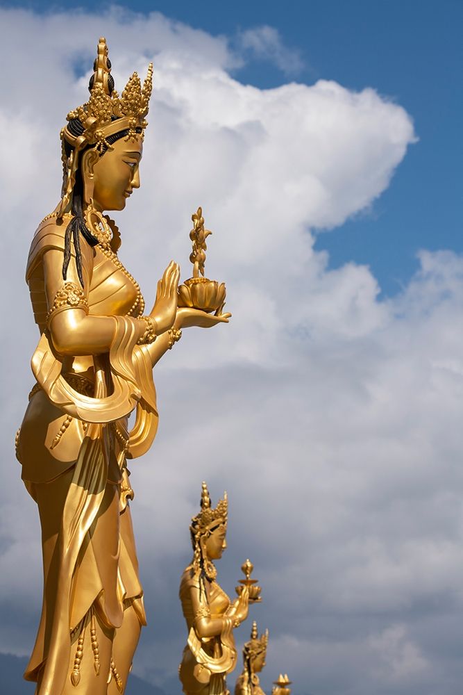 Bhutan-Thimphu Kuensel Phodrang-aka Buddha Point-Golden Bodhisattva statues art print by Cindy Miller Hopkins for $57.95 CAD