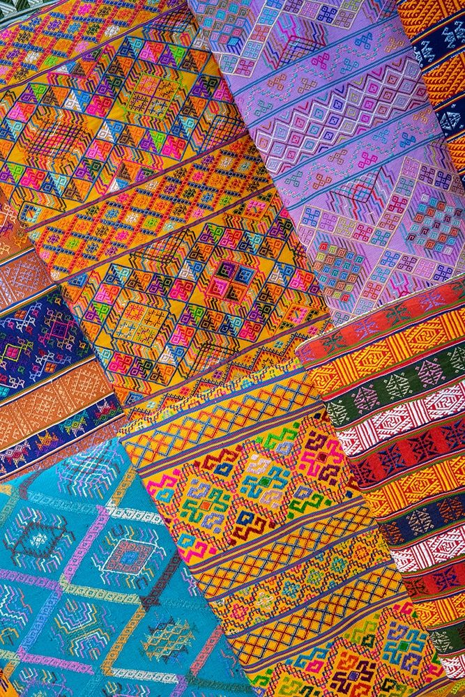 Bhutan-Thimphu Traditional colorful and ornate hand woven textiles art print by Cindy Miller Hopkins for $57.95 CAD