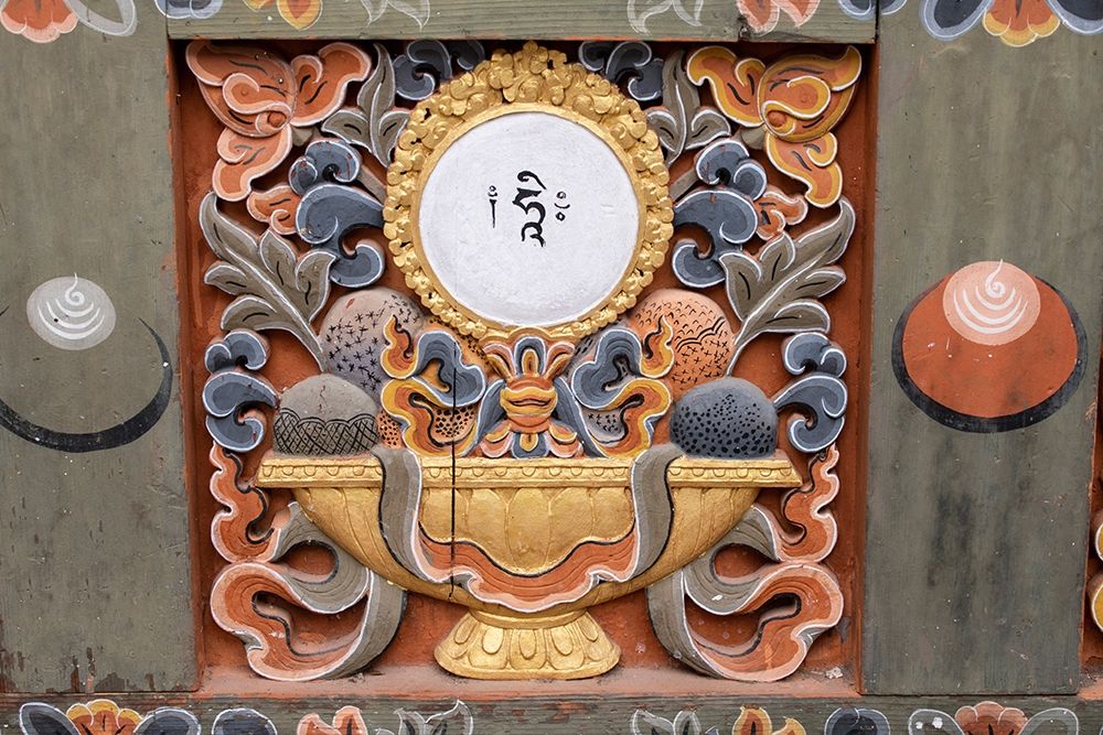 Bhutan-Punakha Dzong Traditional hand painted and carved wooden architectural detail art print by Cindy Miller Hopkins for $57.95 CAD