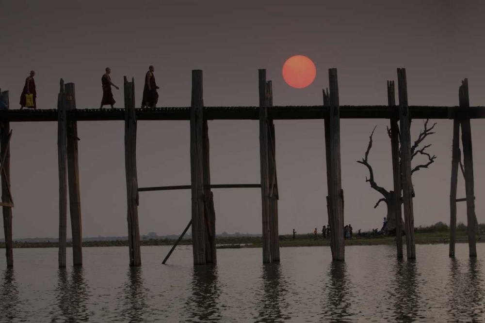Myanmar, Amarapura Monks crossing U Bein Bridge art print by Jim Zuckerman for $57.95 CAD