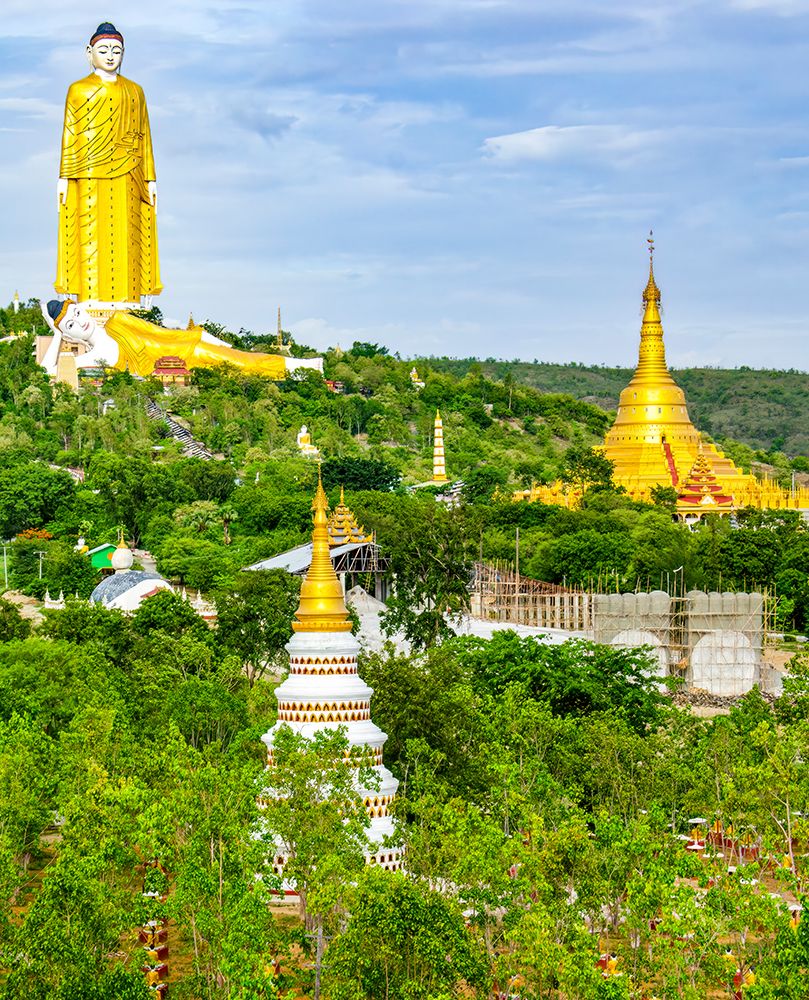 Laykyun Sekkya Buddha, Myanmar. statue built in 1995, to 116 m, 381 ft high with thirty one floors. art print by Murray McCallum for $57.95 CAD