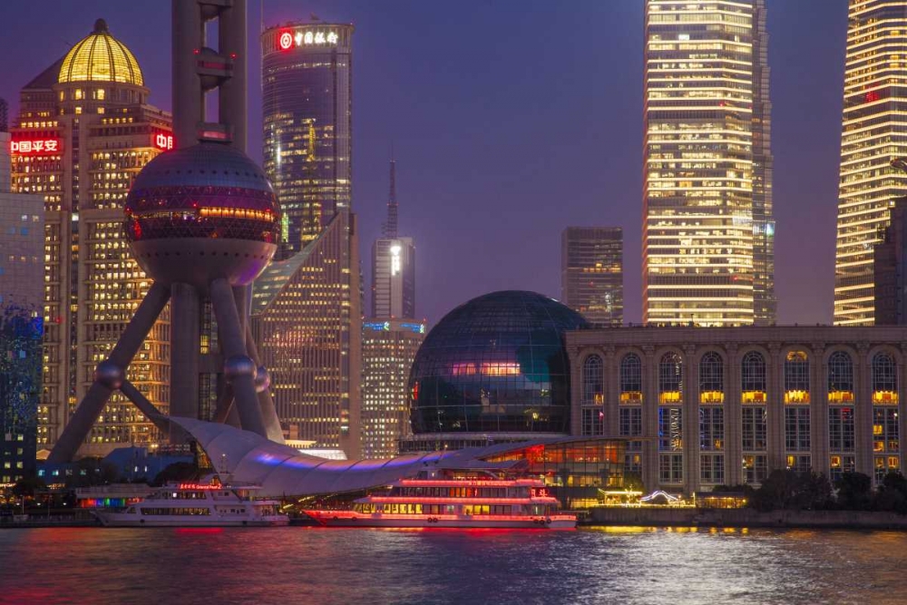 China, Shanghai Downtown buildings at night art print by Jim Zuckerman for $57.95 CAD