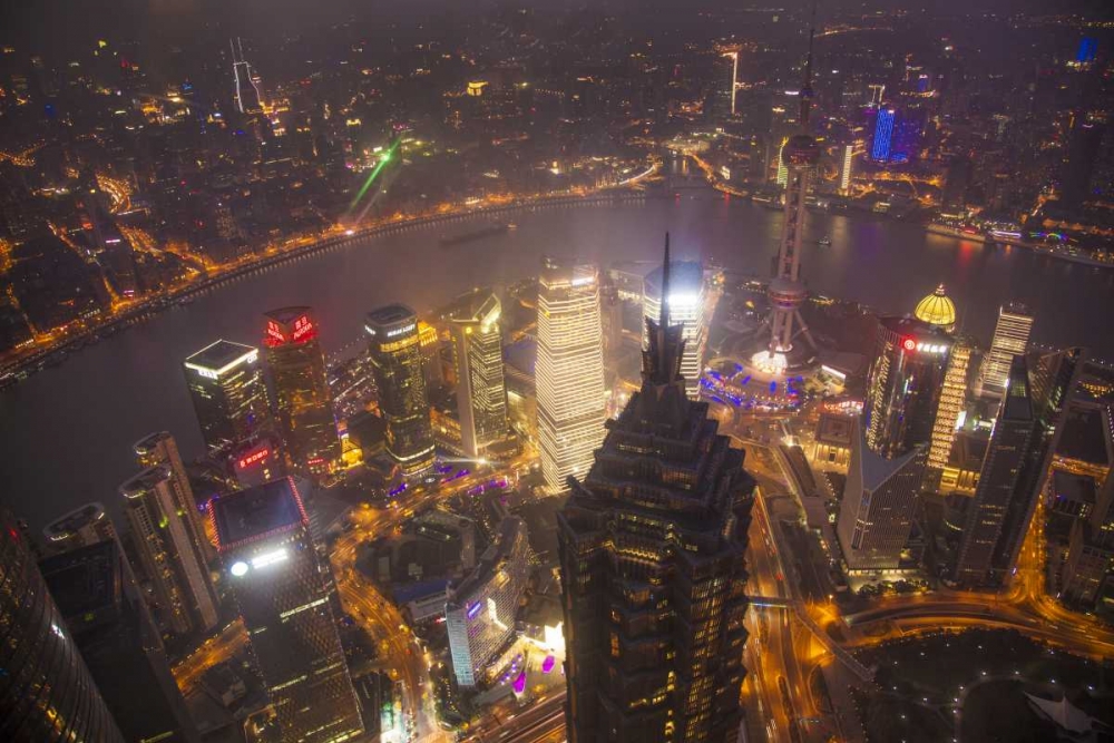 China, Shanghai Downtown buildings at night art print by Jim Zuckerman for $57.95 CAD