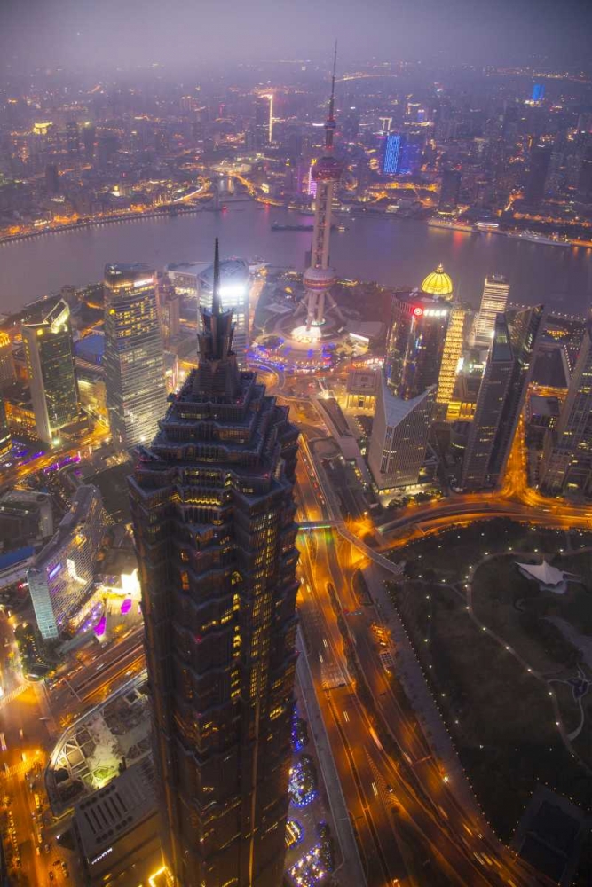 China, Shanghai Downtown buildings at night art print by Jim Zuckerman for $57.95 CAD