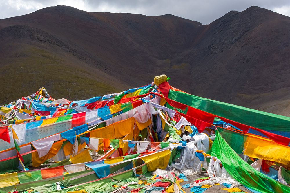 Prayer flags on Tibetan Plateau with Tanggula Mountain-Namtso-Lake Nam-Tibet-China art print by Keren Su for $57.95 CAD
