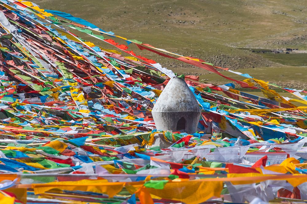 Prayer flags with juniper incense burner on Tibetan Plateau-Namtso-Lake Nam-Tibet-China art print by Keren Su for $57.95 CAD
