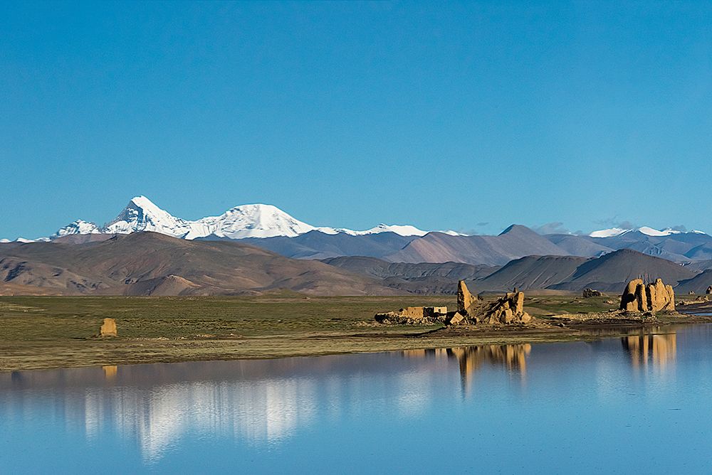 Ruins by a lake-Tibetan Plateau-Dhaulagiri-Shigatse Prefecture-Tibet-China art print by Keren Su for $57.95 CAD