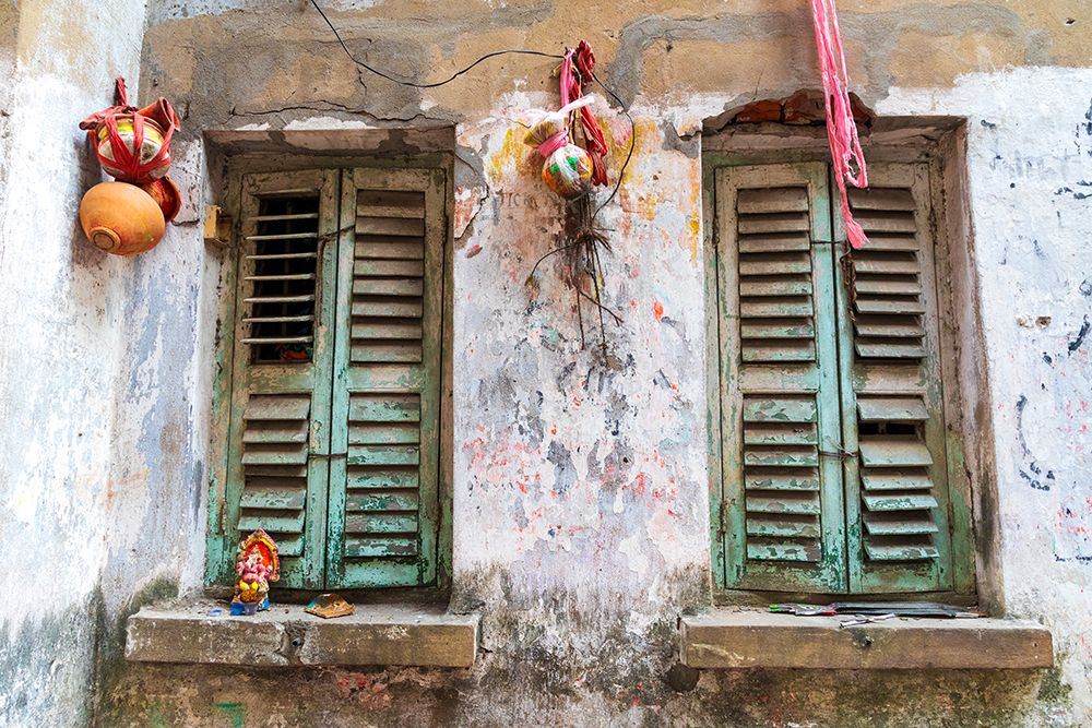 India, West Bengal, Kolkata, College Square. Weathered wall and window shutters. art print by Emily M. Wilson for $57.95 CAD