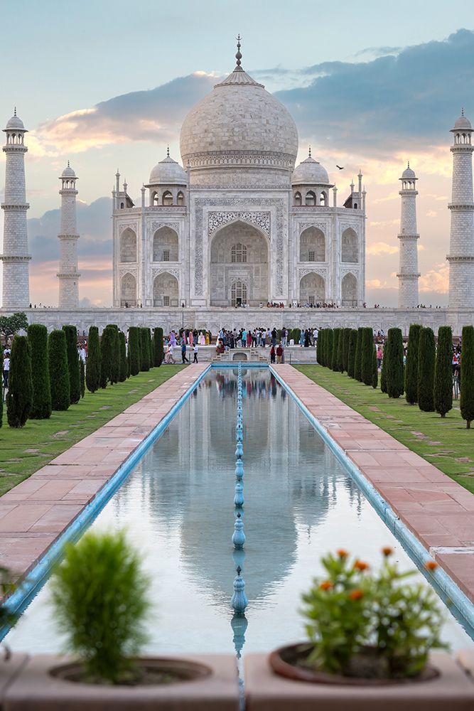 India, Uttar Pradesh, Agra. Taj Mahal, vertical view of Taj Mahal at sunset art print by Sheila Haddad for $57.95 CAD