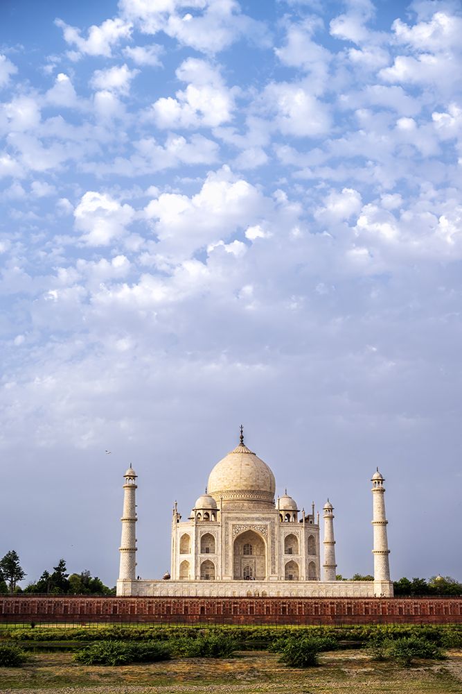 India, Uttar Pradesh, Agra. Taj Mahal, in wide angle vertical view in early morning sky art print by Sheila Haddad for $57.95 CAD