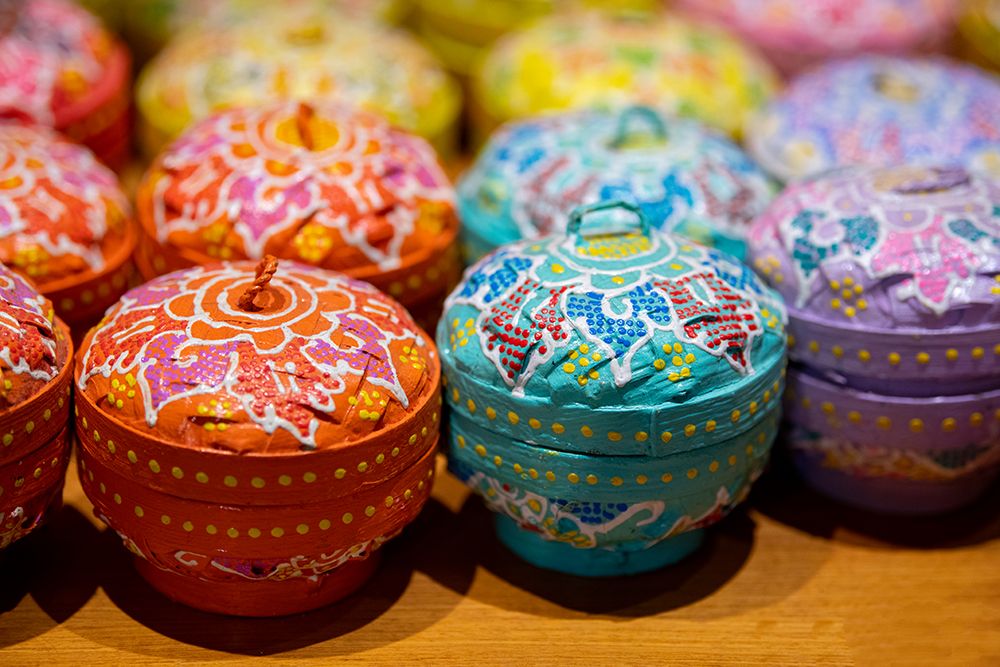 Indonesia-Bali. Traditional handicraft village of Tohpati. Colorful painted straw boxes. art print by Cindy Miller Hopkins for $57.95 CAD