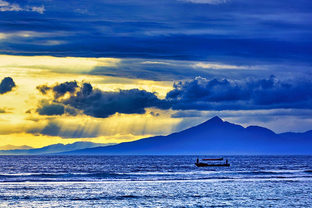 Late sunset view of Mount Agung volcano on the island of Bali-Indonesia art print by Greg Johnston for $57.95 CAD