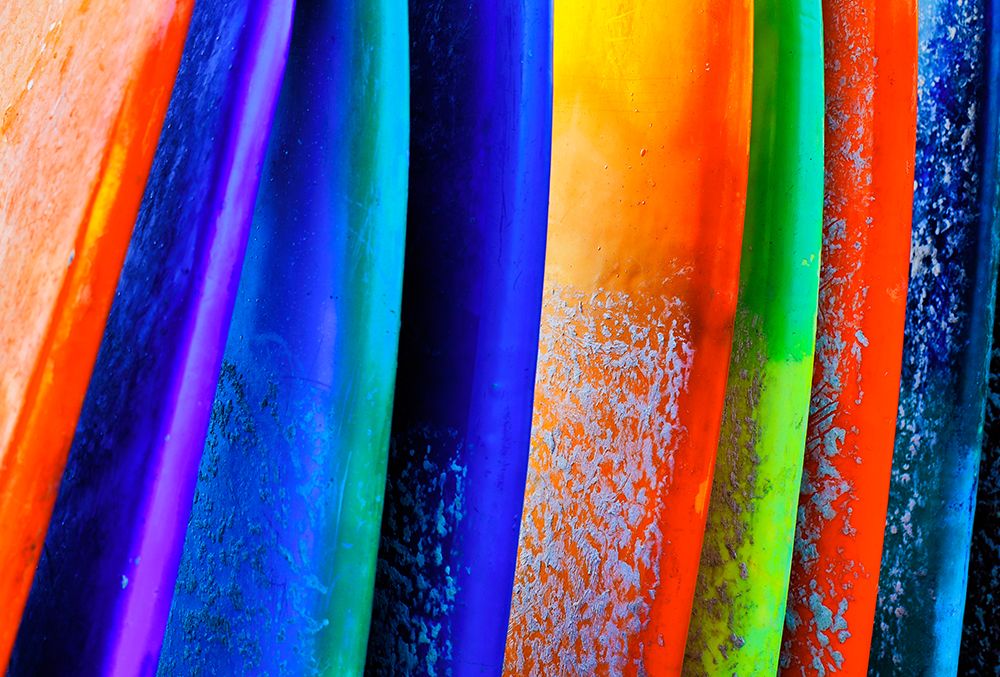 Stacked surf boards at sunset after a day of surf school in Canggu-Bali-Indonesia art print by Greg Johnston for $57.95 CAD