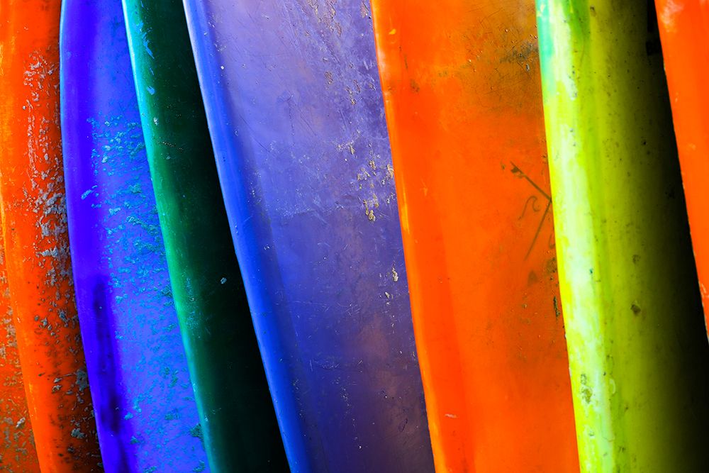 Stacked surf boards at sunset after a day of surf school in Canggu-Bali-Indonesia art print by Greg Johnston for $57.95 CAD