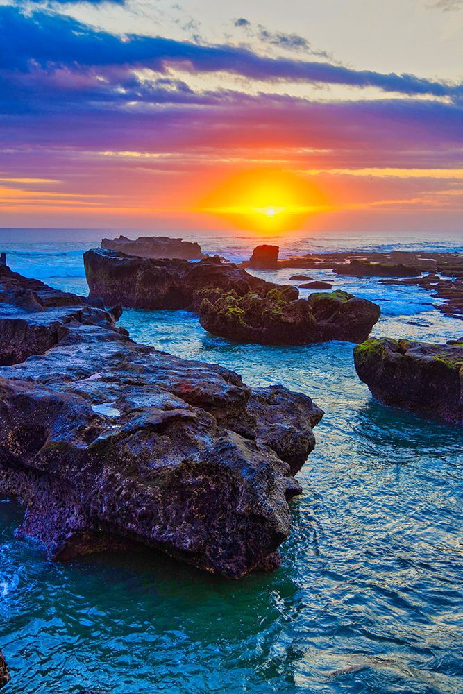 Lava Rock outcroppings in the shallow seas at Cemagi Beach on west coast at Cemagi, Bali, Indonesia art print by Greg Johnston for $57.95 CAD