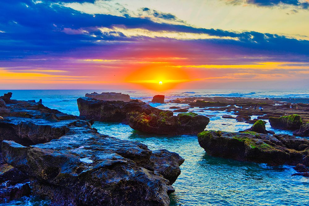Lava Rock outcroppings in the shallow seas at Cemagi Beach on west coast at Cemagi, Bali, Indonesia art print by Greg Johnston for $57.95 CAD