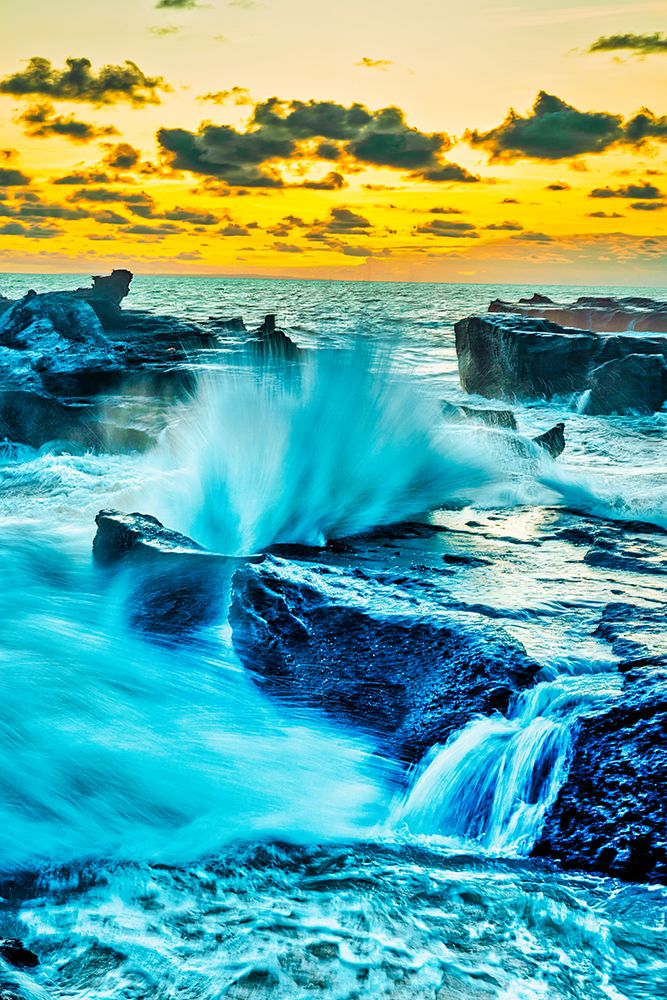 Waves rolling in from the Indian Ocean exploding on the lava shore in Munggu Beach, Bali Indonesia art print by Greg Johnston for $57.95 CAD