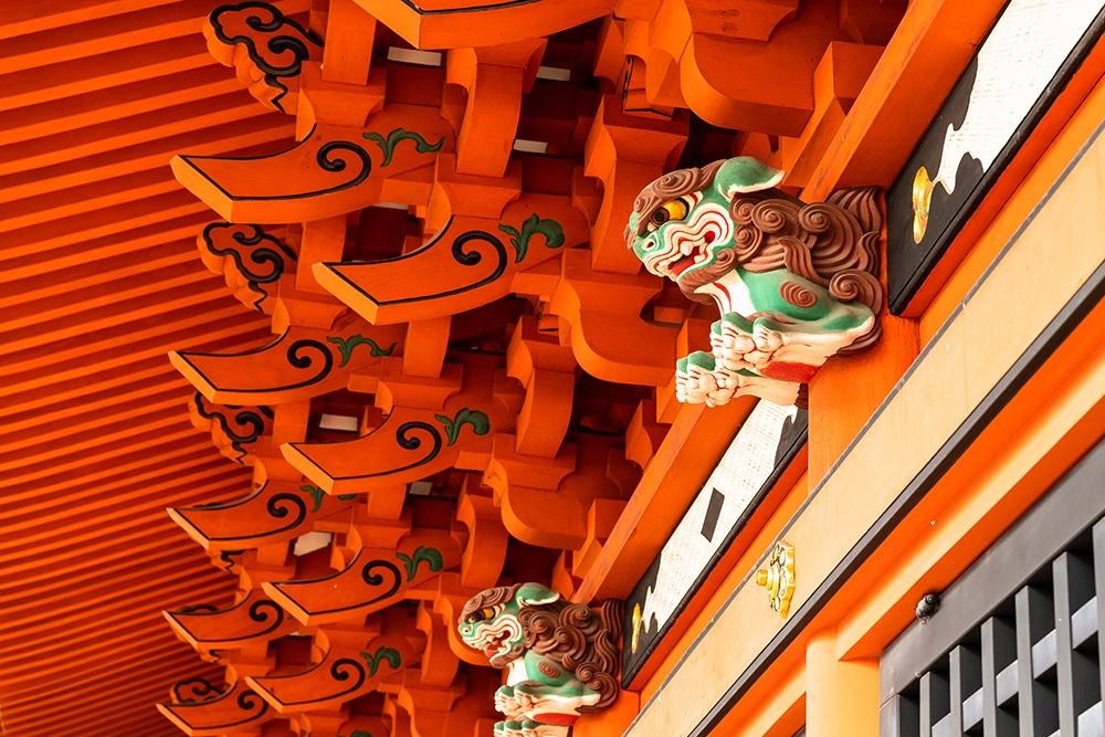 The lion dogs-Komainu-guarding the entrance of a Shinto shrine art print by Sheila Haddad for $57.95 CAD