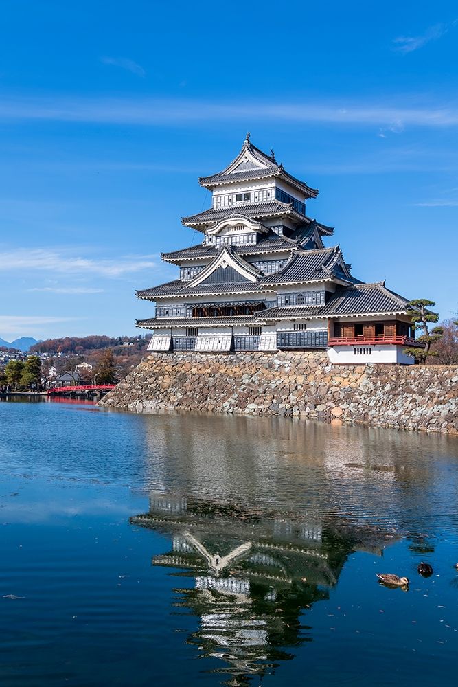 The Matsumoto Castle as seen from the bridge with the city buildings in the background-Japan art print by Sheila Haddad for $57.95 CAD
