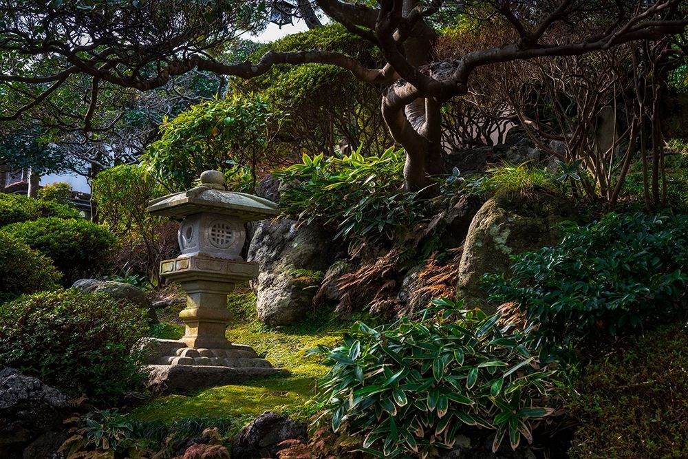 A peaceful garden with Pagoda and old tree art print by Sheila Haddad for $57.95 CAD