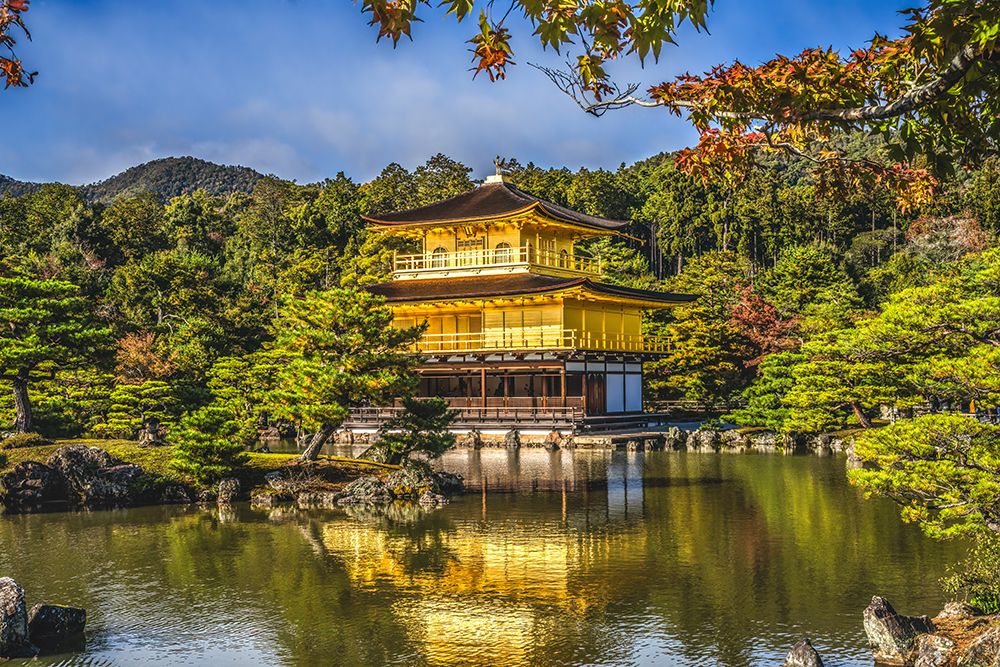 Colorful water reflection, Kinkaku-Ji (Rokuon-Ji) golden pavilion, Kyoto, Japan. Dates to 1397. art print by William Perry for $57.95 CAD