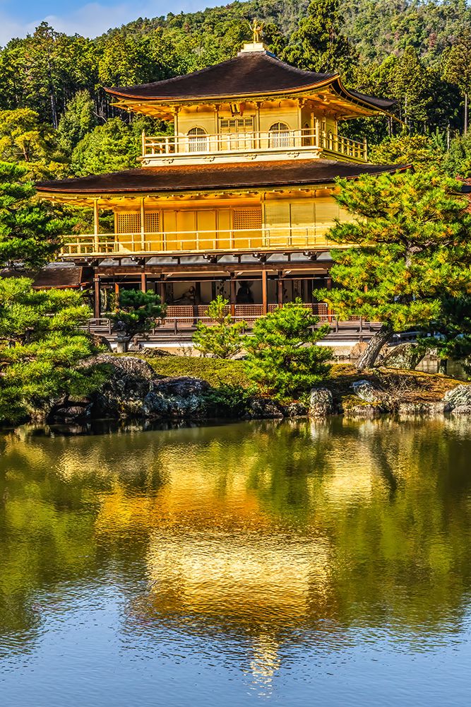Colorful water reflection, Kinkaku-Ji (Rokuon-Ji) golden pavilion, Kyoto, Japan. Dates to 1397. art print by William Perry for $57.95 CAD