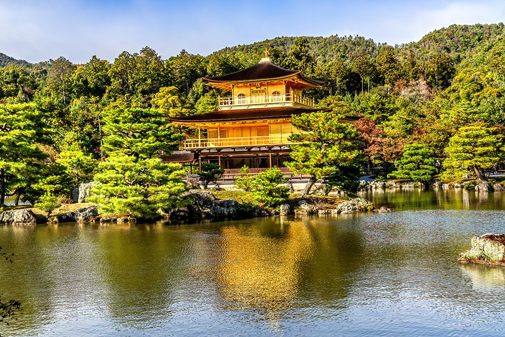 Colorful water reflection, Kinkaku-Ji (Rokuon-Ji) golden pavilion, Kyoto, Japan. Dates to 1397. art print by William Perry for $57.95 CAD