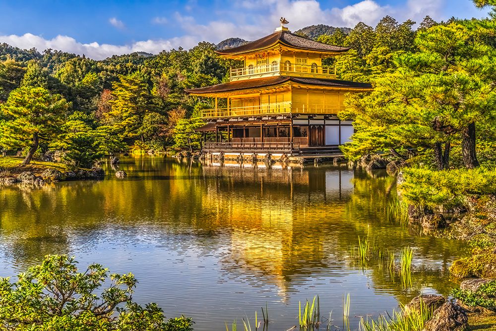 Colorful water reflection, Kinkaku-Ji (Rokuon-Ji) golden pavilion, Kyoto, Japan. Dates to 1397. art print by William Perry for $57.95 CAD