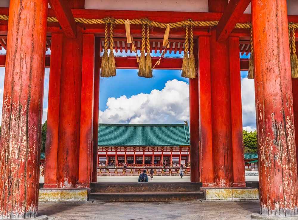 Colorful large red entrance gate, Heian-jingu Shrine, Kyoto, Japan. art print by William Perry for $57.95 CAD