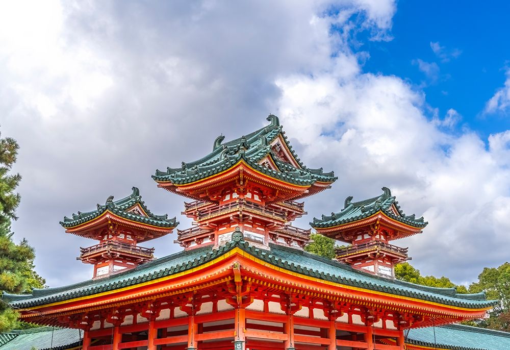 Colorful large red Soryu-ro Blue Dragon Tower, Heian-jingu Shrine, Kyoto, Japan. art print by William Perry for $57.95 CAD