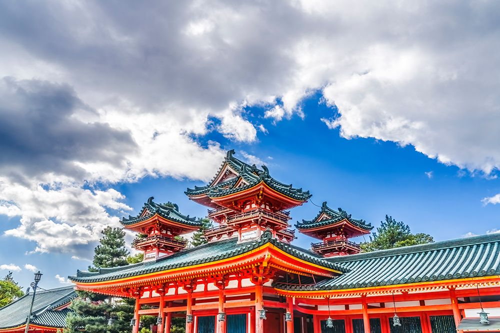 Colorful large red Soryu-ro Blue Dragon Tower, Heian-jingu Shrine, Kyoto, Japan. art print by William Perry for $57.95 CAD