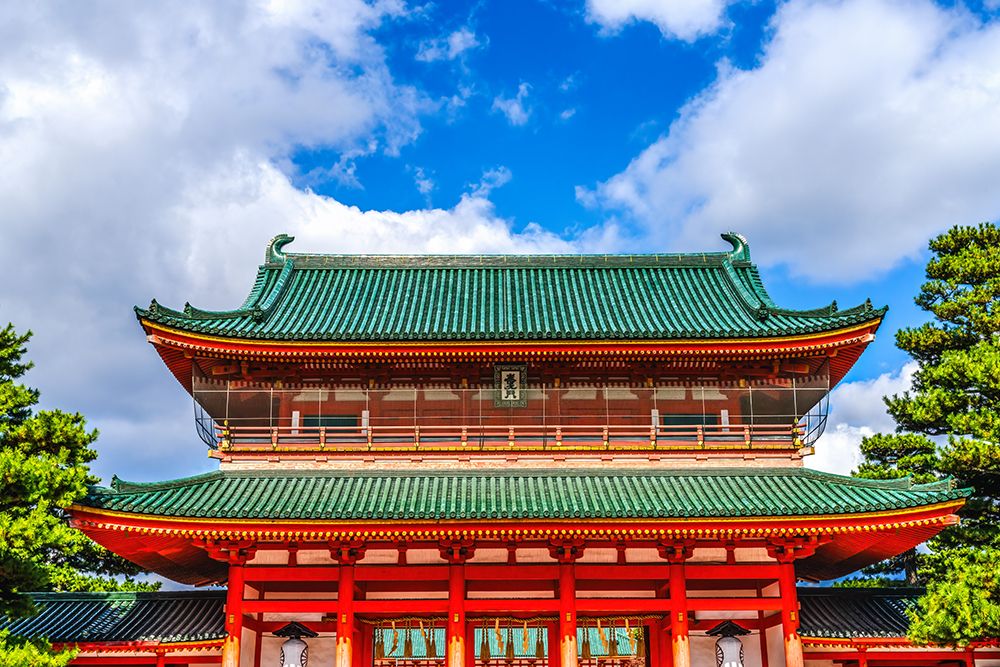 Colorful large red gate Otenmon, Heian-jingu Shrine, Kyoto, Japan. art print by William Perry for $57.95 CAD