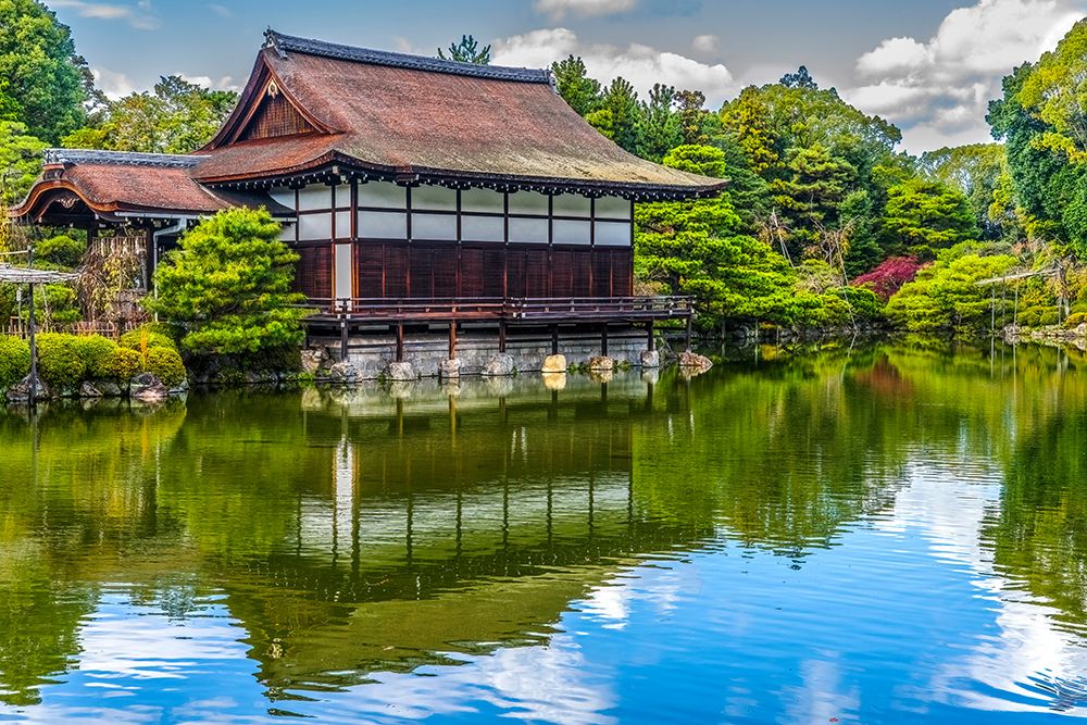 Colorful Autumn trees, Shobi-kan guesthouse, Heian-jingu Shrine, Kyoto, Japan. art print by William Perry for $57.95 CAD