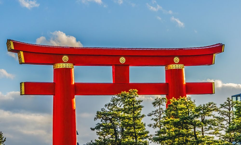 Colorful large red Tori Gate, Heian-jingu Shrine, Kyoto, Japan. art print by William Perry for $57.95 CAD