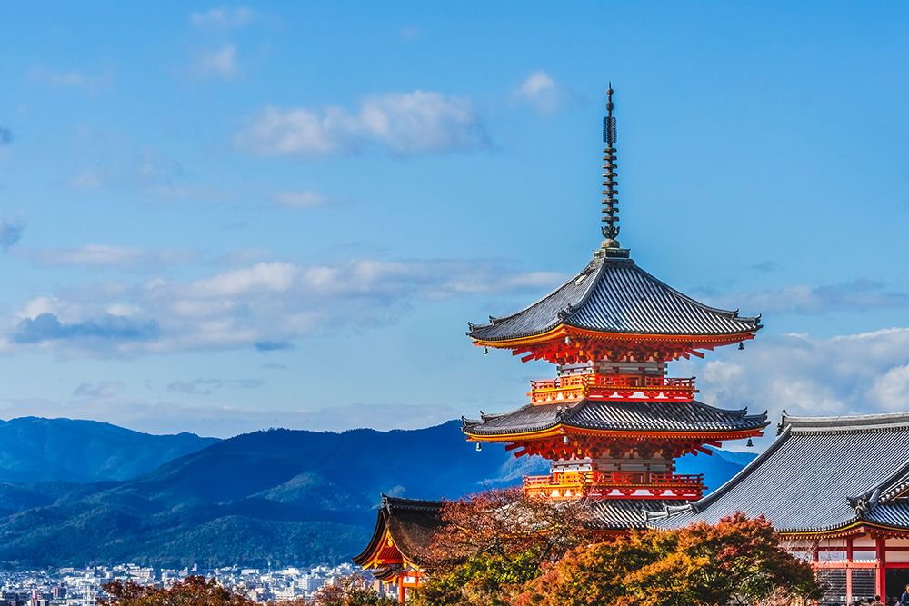Colorful Autum, Sanjunoto, Three Storied Pagoda, Kiyomizu Buddhist Temple, Kyoto, Japan. art print by William Perry for $57.95 CAD