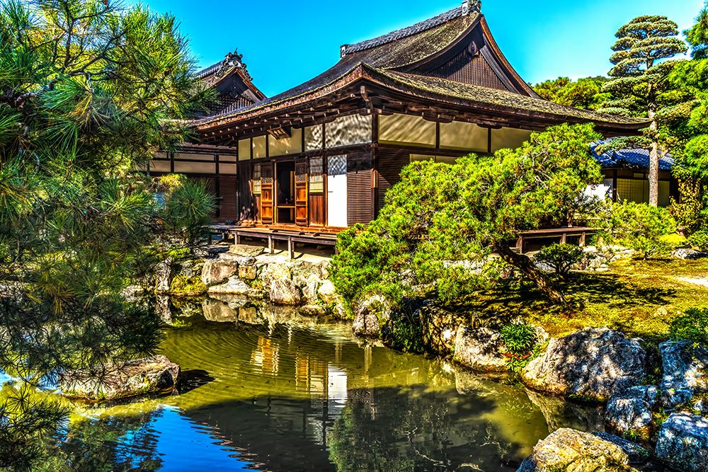 Colorful pond reflection Togu-do Hall, Ginkaku-ji Temple, Kyoto, Japan. Also known as Jisho-ji. art print by William Perry for $57.95 CAD