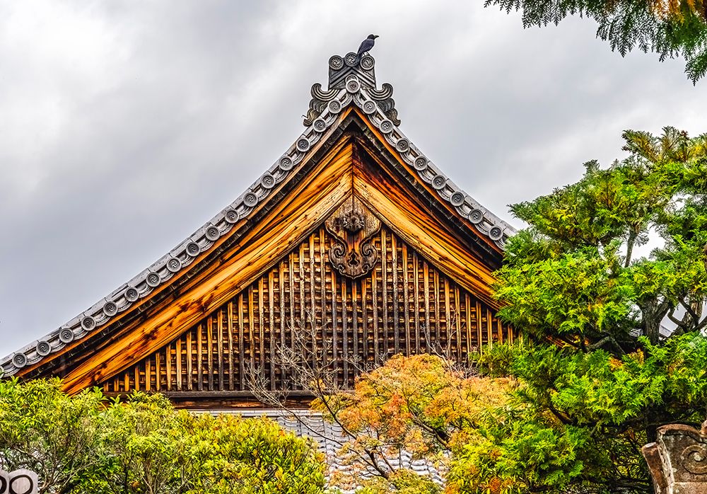 Colorful foliage, Main Hall, Tofuku-ji Zen Buddhist Temple, Kyoto, Japan. Dates to 1236. art print by William Perry for $57.95 CAD