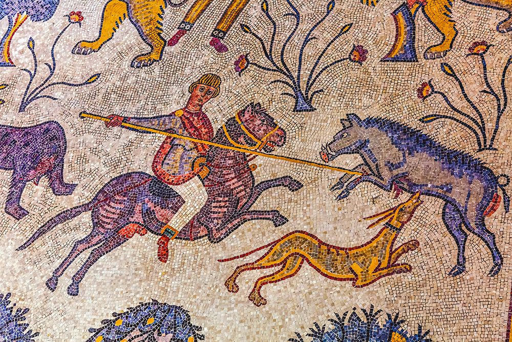 Ancient 6th Century mosaic-Mount Nebo-Jordan. Where Moses saw holy land and buried. art print by William Perry for $57.95 CAD