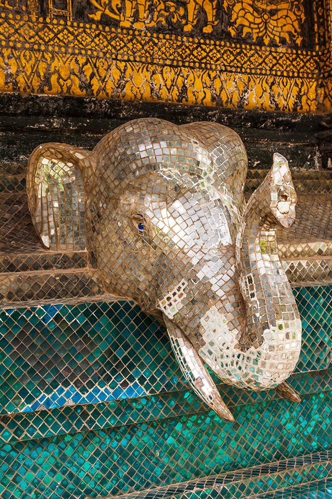 Laos- Luang Prabang. Mosaic elephant head. art print by Tom Haseltine for $57.95 CAD