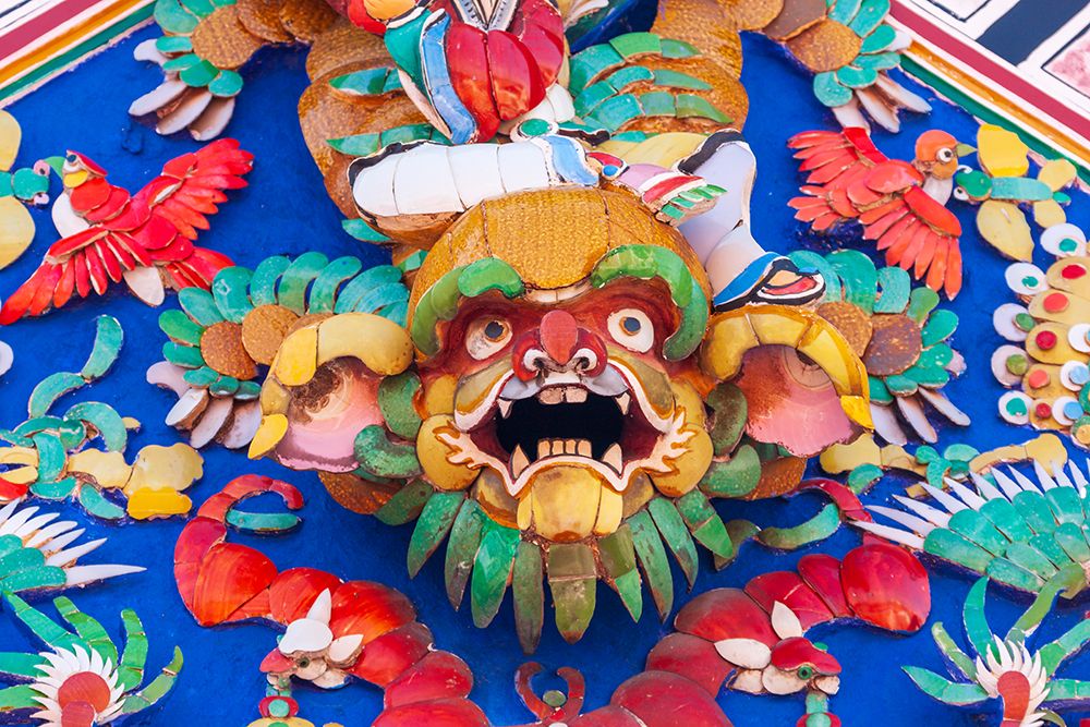 Malaysia- Malacca (Melaka). The Cheng Hoon Teng temple- painted carving on building. art print by Tom Haseltine for $57.95 CAD