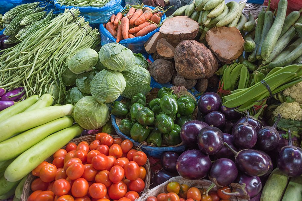 Selling vegetable at the market-Kathmandu-Nepal art print by Keren Su for $57.95 CAD