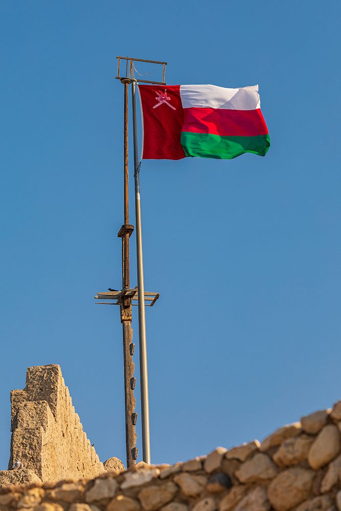 Middle East-Arabian Peninsula-Oman-Muscat-Muttrah-Omani flag flying in Muttrah art print by Emily Wilson for $57.95 CAD