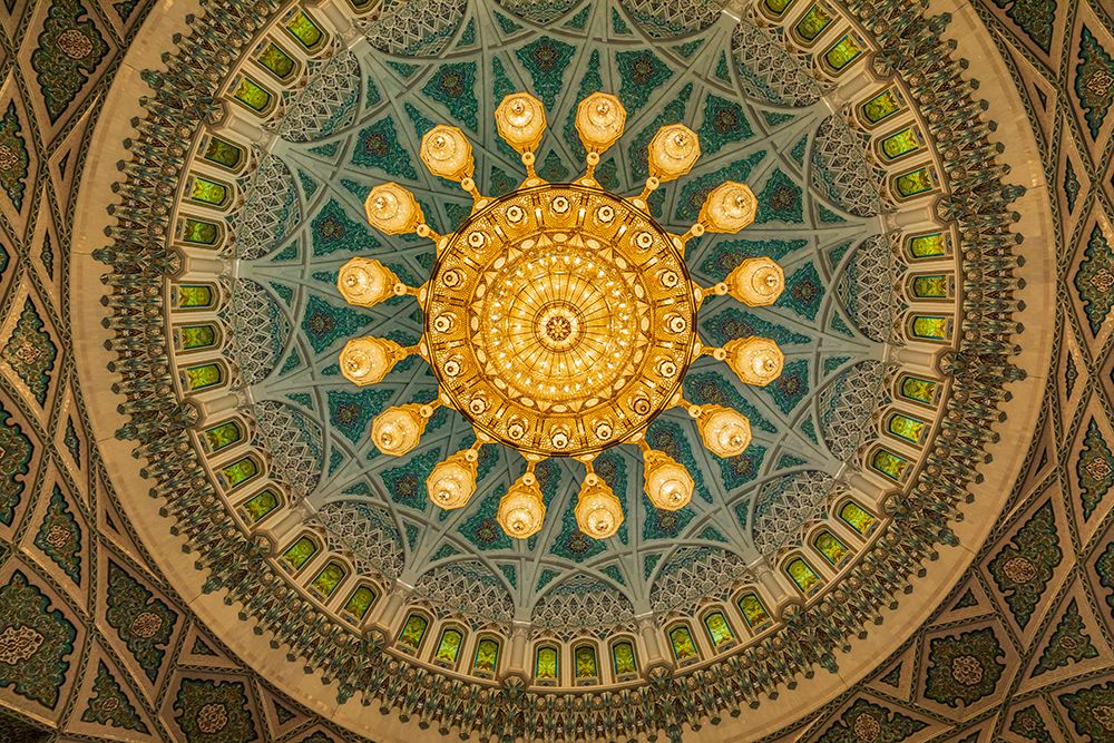 Middle East-Arabian Peninsula-Oman-Muscat-Chandelier-Sultan Qaboos Grand Mosque in Muscat art print by Emily Wilson for $57.95 CAD