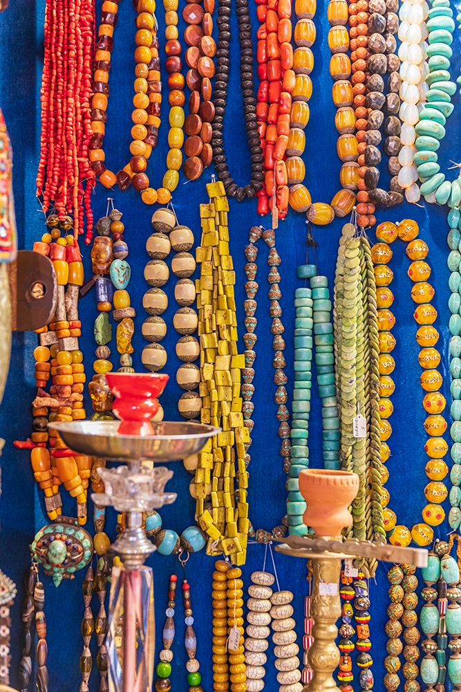 Middle East-Arabian Peninsula-Oman-Muscat-Muttrah-Beaded necklaces for sale at the Muttrah souk art print by Emily Wilson for $57.95 CAD