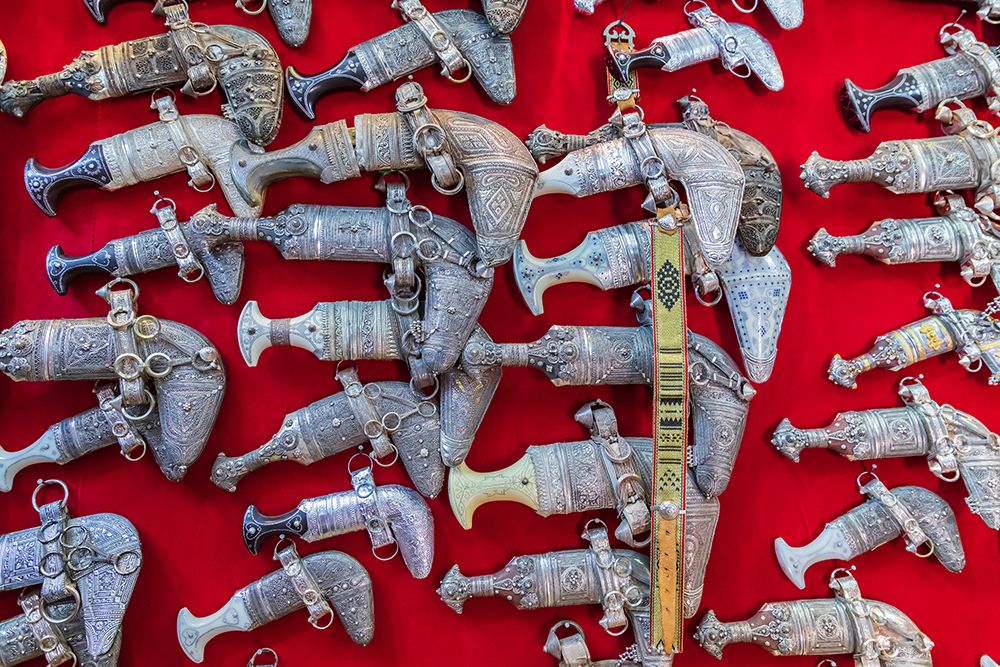 Middle East-Arabian Peninsula-Oman-Ad Dakhiliyah-Nizwa-Khanjar knives for sale art print by Emily Wilson for $57.95 CAD