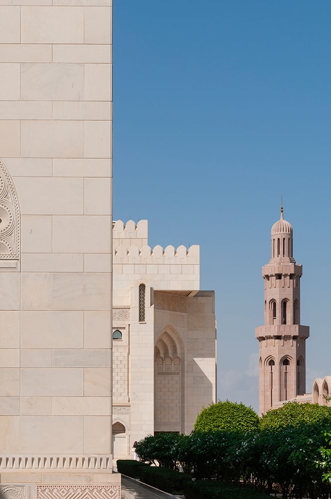 A view of a minaret at Sultan Qaboos Grand Mosque-Muscat-Oman art print by Sergio Pitamitz for $57.95 CAD