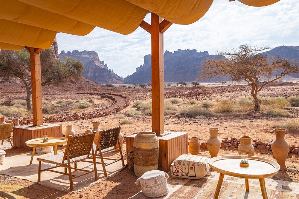 Saudi Arabia, Medina, Al-Ula. Cafe at the Dadan visitor center, site of an ancient kingdom. art print by Emily M. Wilson for $57.95 CAD