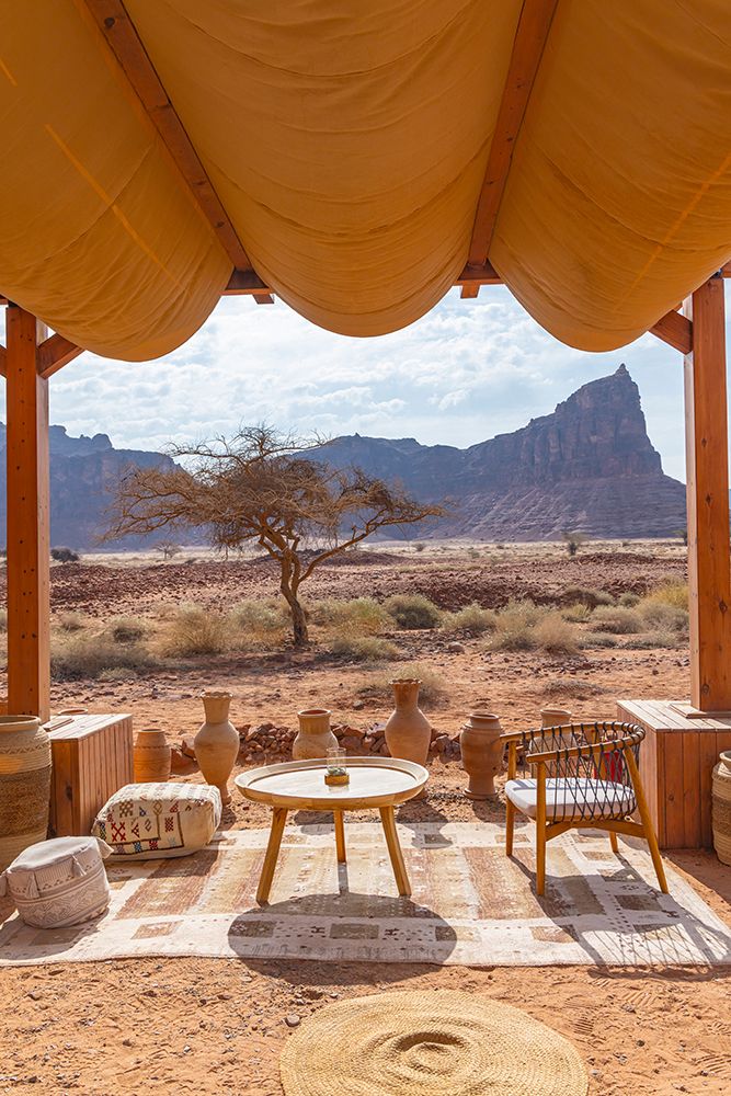 Saudi Arabia, Medina, Al-Ula. Cafe at the Dadan visitor center, site of an ancient kingdom. art print by Emily M. Wilson for $57.95 CAD